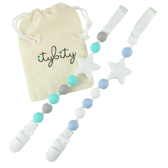 Universal Pacifier and Teether Clip (Boys), BPA Free Silicone - Twinkle Star by itybity