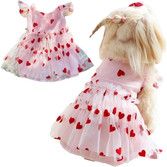 HQREA Pink Tulle Dog Dresses Rose Flower Puppy Cat Wedding Dress Princess Costume for Teddy