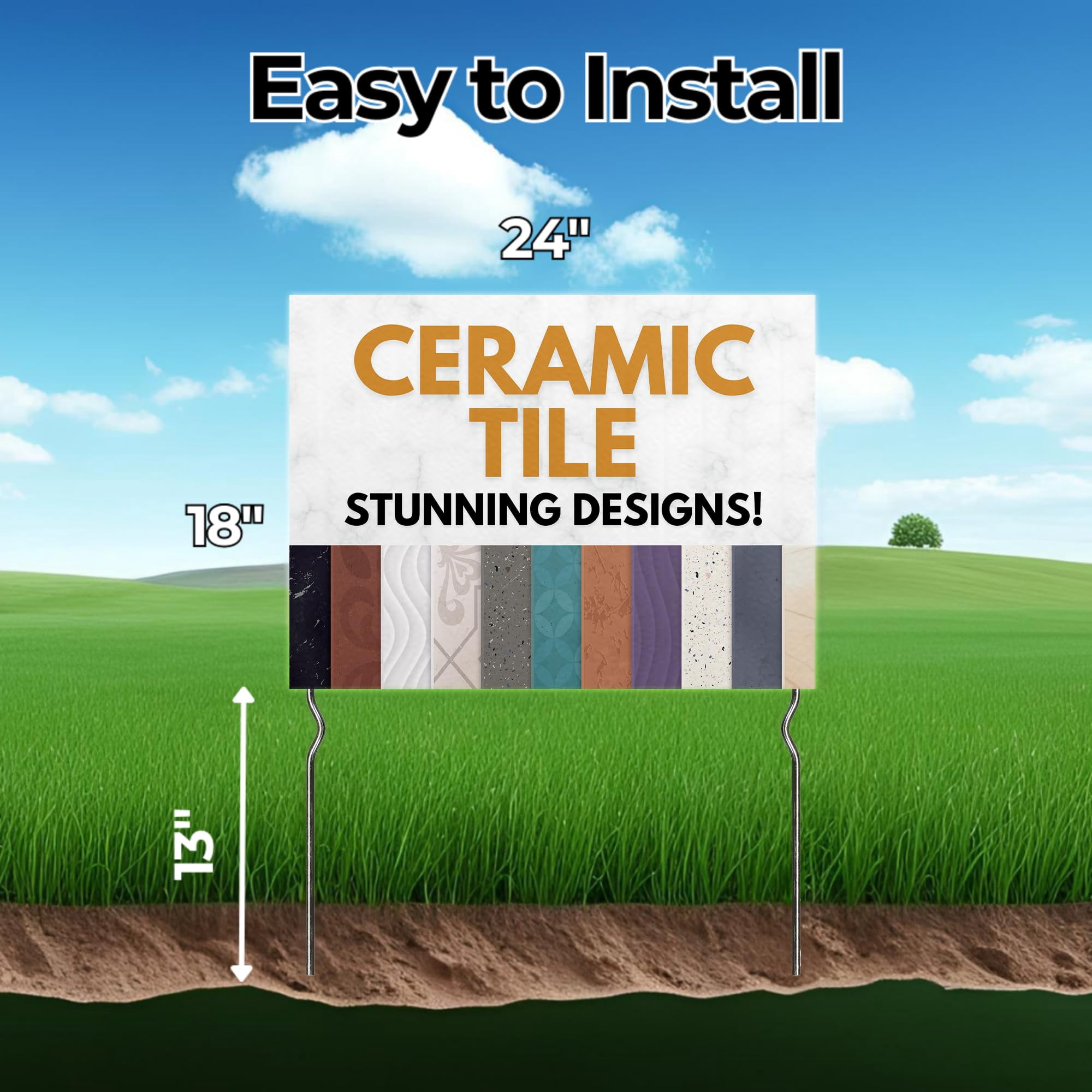 Ceramic & Tile - Stunning Designs! Yard Sign by DC | 24"x18" Double Sided Furniture Garden Sign with 13” Metal Stakes | Outdoor Signs Waterproof for Lawn, Patio, Sidewalk & House | Set of 4