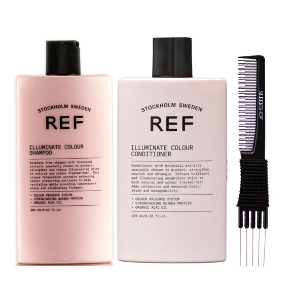 Reference of Sweden REF ILLUMINATE COLOUR Shampoo (9.63 oz) & Conditioner (8.28 oz) bundles with SLEEKSHOP Teasing Comb
