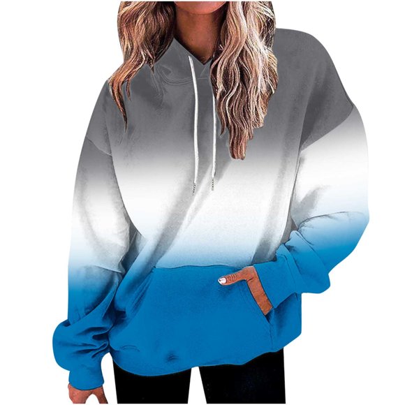 Tumotour Sweatshirt for Women Crew Neck Long Sleeve Loose Pullover Hoodies Casual Gradient Drop Shoulder Fall Winter Outfits Fashion Lightweight Clothes Trending Workout Tops