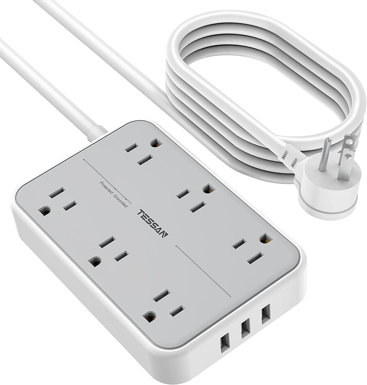Power Strip Surge Protector, Flat Plug Long Extension Cord 10 Ft with 6