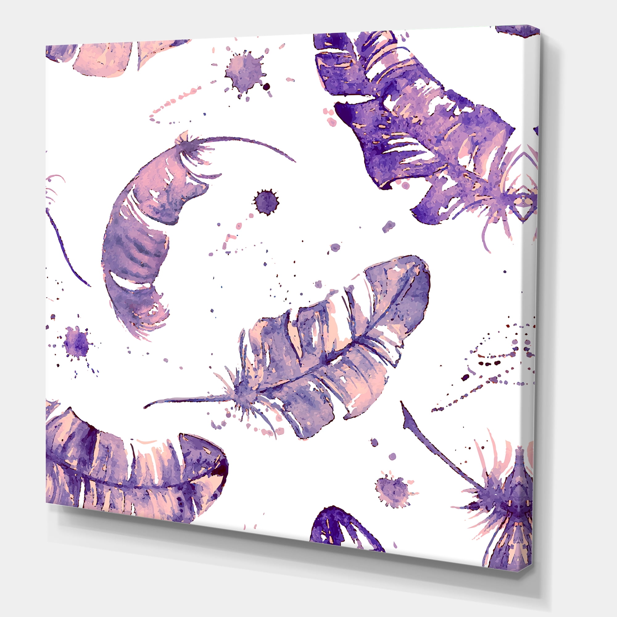 Designart ' Ethnic Purple Feathers Composition ' Bohemian & Eclectic Canvas Wall Art Print