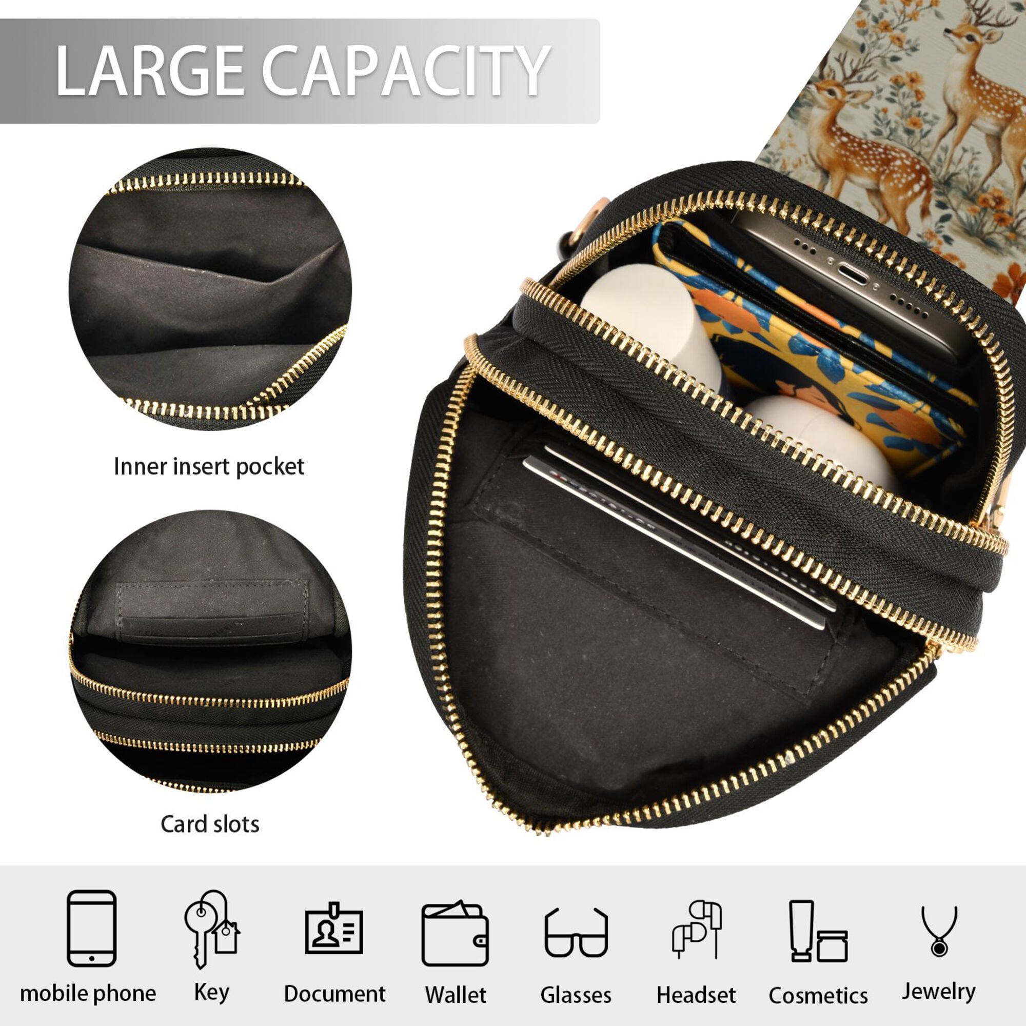 FORMRS Womens Crossbody Sling Bag Travel Daypack Shoulder Chest Backpack, Deer Pattern