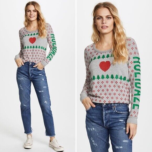 Chaser Holidaze Heart Tree Jersey Knit Sweater ( S )