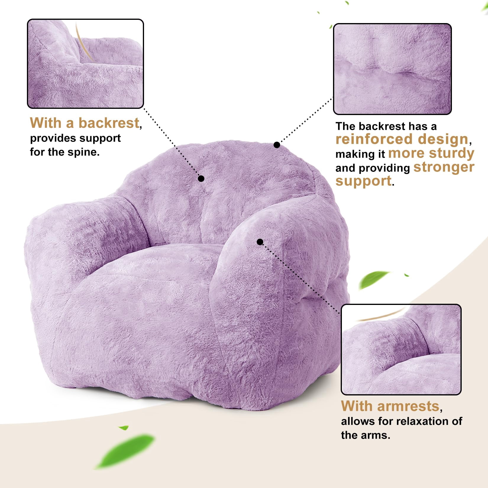 Oversized Cozy Bean Bag Chair for Adults – Supportive Backrest & Wide Armrests, High Density Foam, Easy to Clean – For Living Room, Bedroom, Gaming, Reading Nook – Lightweight & Portable – Purple