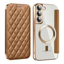 for Samsung Galaxy S22 Plus Wallet Case Magnetic with Mag Safe, PU Leather RFID Blocking Card Holders Shockproof Flip Phone Cover Slim Clear Purse Case for Samsung Galaxy S22 Plus, Brown