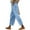 Blue, variant on Kmdttou Womens Summer 3/4 Pants Flowy High Waisted Loose Casual Lounge Pant Casual Cotton Linen Drawstring Elastic Waist Long Wide Leg Pants