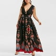 thumbnail image 4 of Robe Grande Taille pour Femmes Décontractée Élégante Robes d'Été Boho à Imprimé Floral Robes à Décolleté en V Profond Robe Trapèze de Plage, 4 of 8