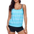 thumbnail image 3 of Gibobby Trajes de Natación para Mujer Traje de baño sin espalda con estampado de rayas nuevas y sexy para mujer(Azul,CH), 3 of 5