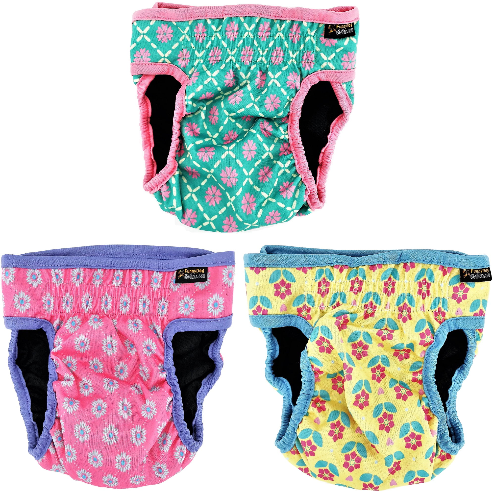PACK of 3 Female Dog Diapers with 4 LAYERS of Absorbent Pads WATERPROOF Leak Proof Washable