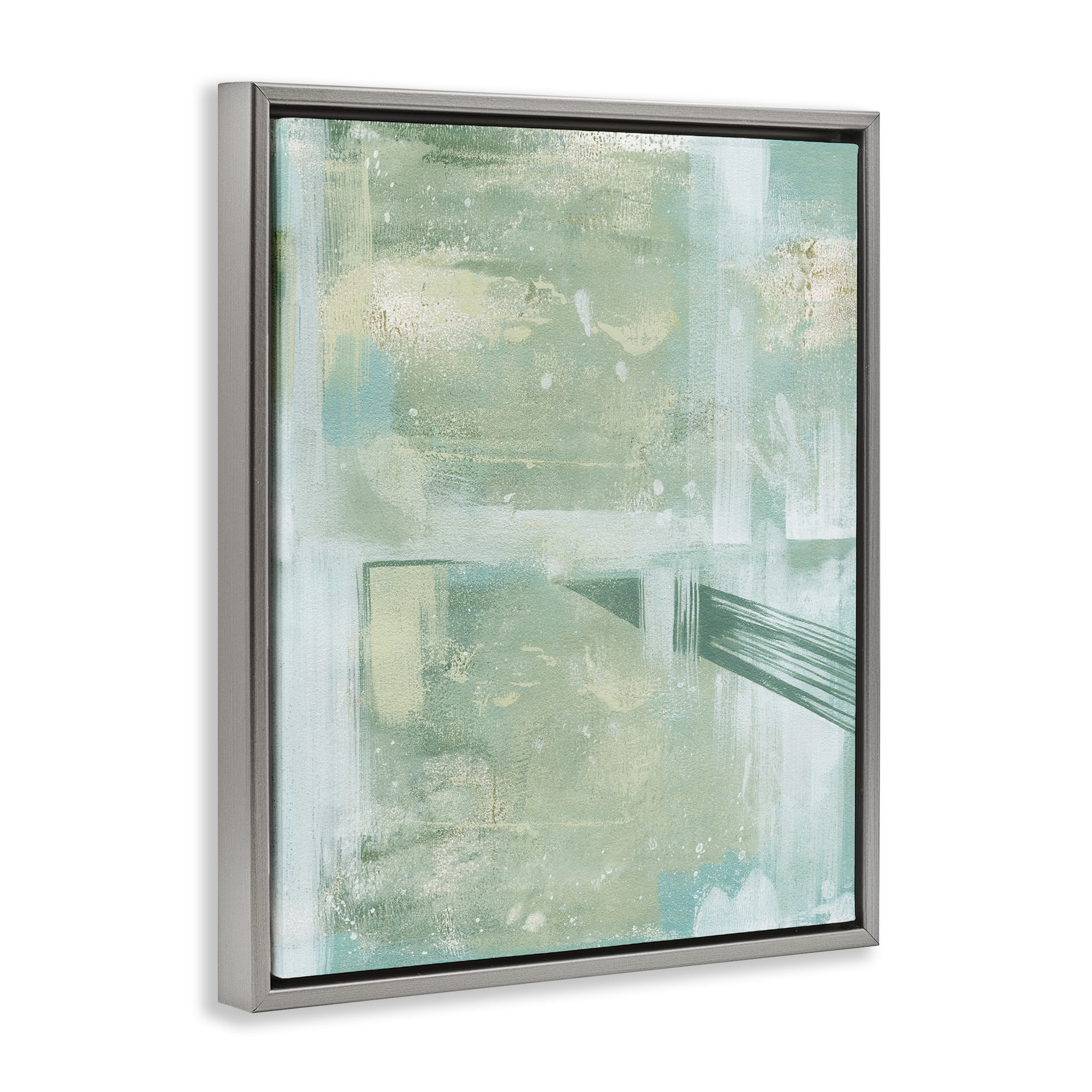 Stupell Industries Green Weathered Abstract Abstract Painting Gray Floater Framed Canvas Art Print Wall Art, 17 x 21