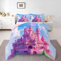 Homewish Dreamy Princess Castle Bedding Comforter Set,Eainbow Pattern Twin Comforter Sets,Fairy Tale Theme Bedding Set For Girls Kids,Breathable Home Decor Reversible,2pcs
