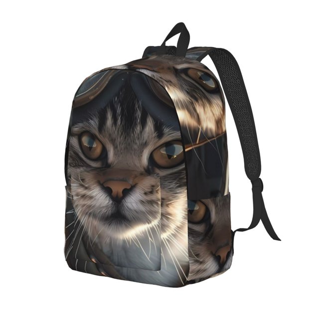 Disketp Pilot Cat In Vintage Plane Mochila de Lona Estampada, Mochila Escolar de Viaje Ligera para Estudiantes y Portátil-Small