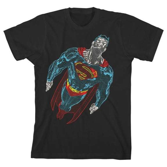 Superman Geometric Art Flying Superman Boy's Black T-shirt-XS