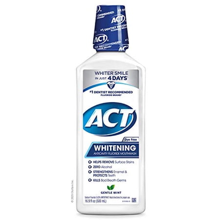 ACT + Anticavity Fluoride Mouthwash 16.9 fl. oz. with Zero Alcohol, Dye Free, Gentle Mint