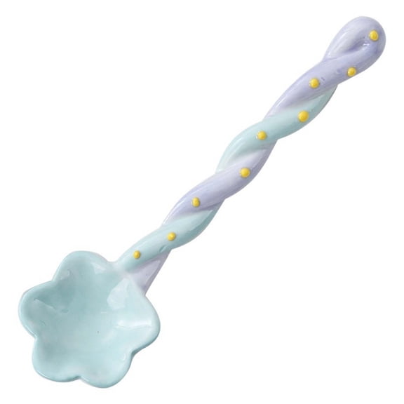 Dessert Spoons, Hand-Painted Ceramic Long Handle Floral Spoons for Coffee, Tea, Soup & Cereal