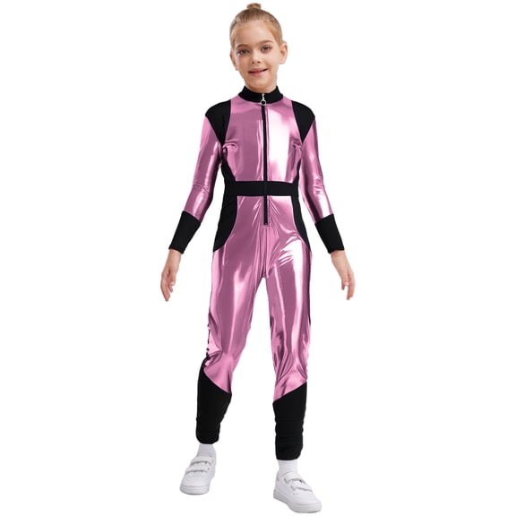 Mufeng Kids Unisex Outer Space Astronaut Alien Dress Up Long Sleeve Shiny Metallic jumpsuits Sky Blue 6
