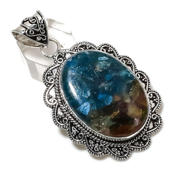 Natural Watermelon Tourmaline Gemstone 925 Sterling Silver Pendant 2.48"