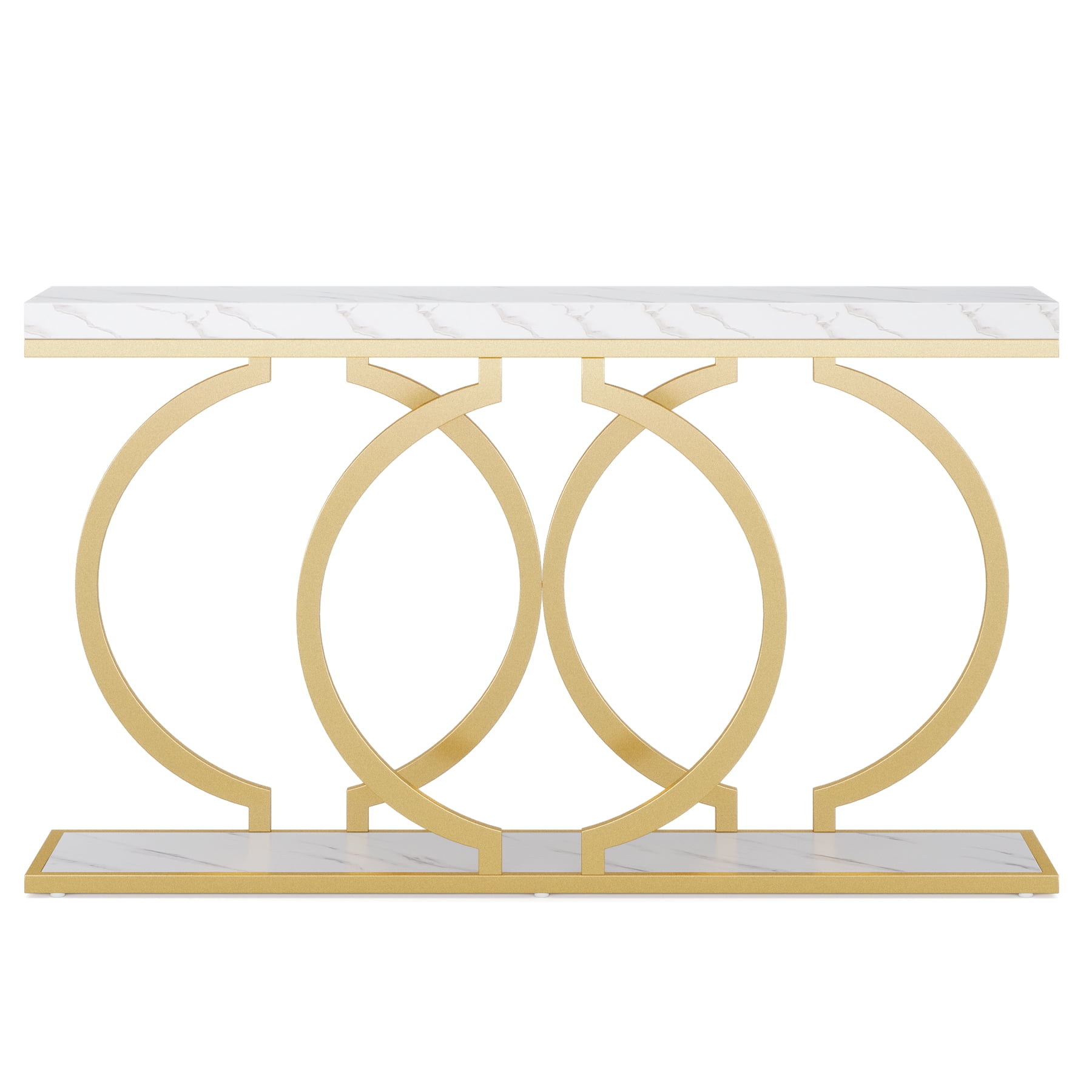 Fnova 55" Console Table, Modern Entryway Table with Geometric Metal Frame, Faux Marble Narrow Long Sofa Table for Living Room, Entrance, Hallway