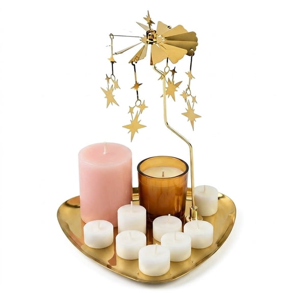 Skimskl Metal Rotary Candle Holder Star Design Thermal Spinning Candlestick Incense Stand Breeze-Activated Tealight Receptacle for Tabletop Display