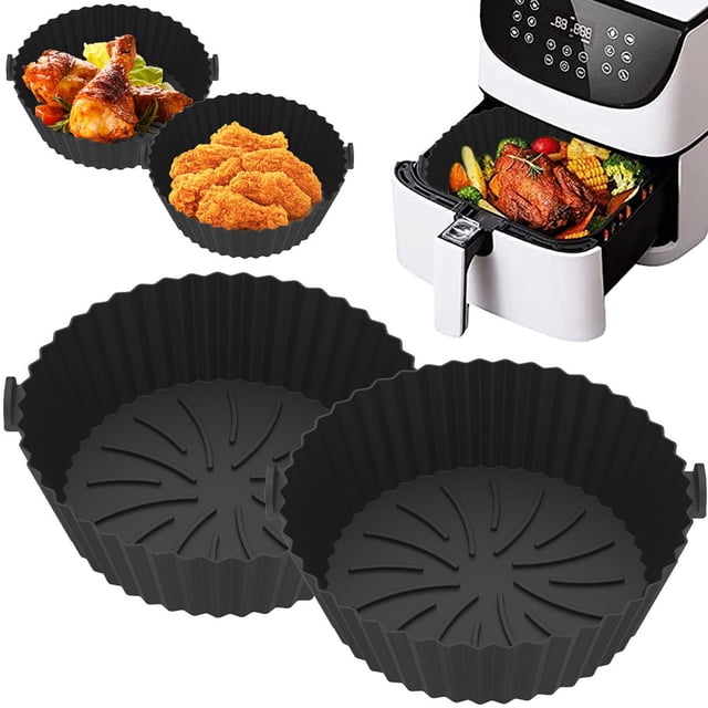 2Pcs Friteuse à Air Chaud Pot en Silicone avec Poignée Réutilisables Résistant à la Chaleur Accessoires de Friteuse à Air Résistant à la Chaleur Doublures