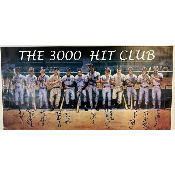 3,000 Hit Club Signed Large Lithograph Photo 11 Sigs Willie Mays Hank Aaron JSA