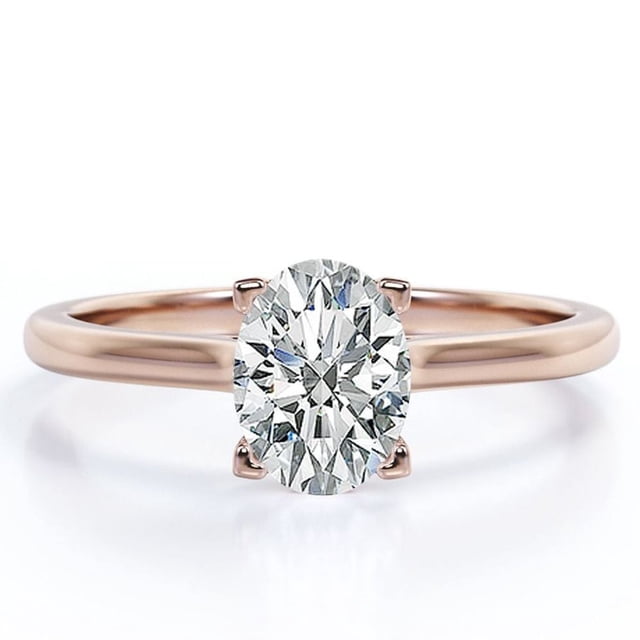 JeenMata Encantador Anillo de Compromiso Solitario de Corte Ovalado de 1,3 Quilates con Garra en Baño de Oro Rosa de 18 K sobre Plata