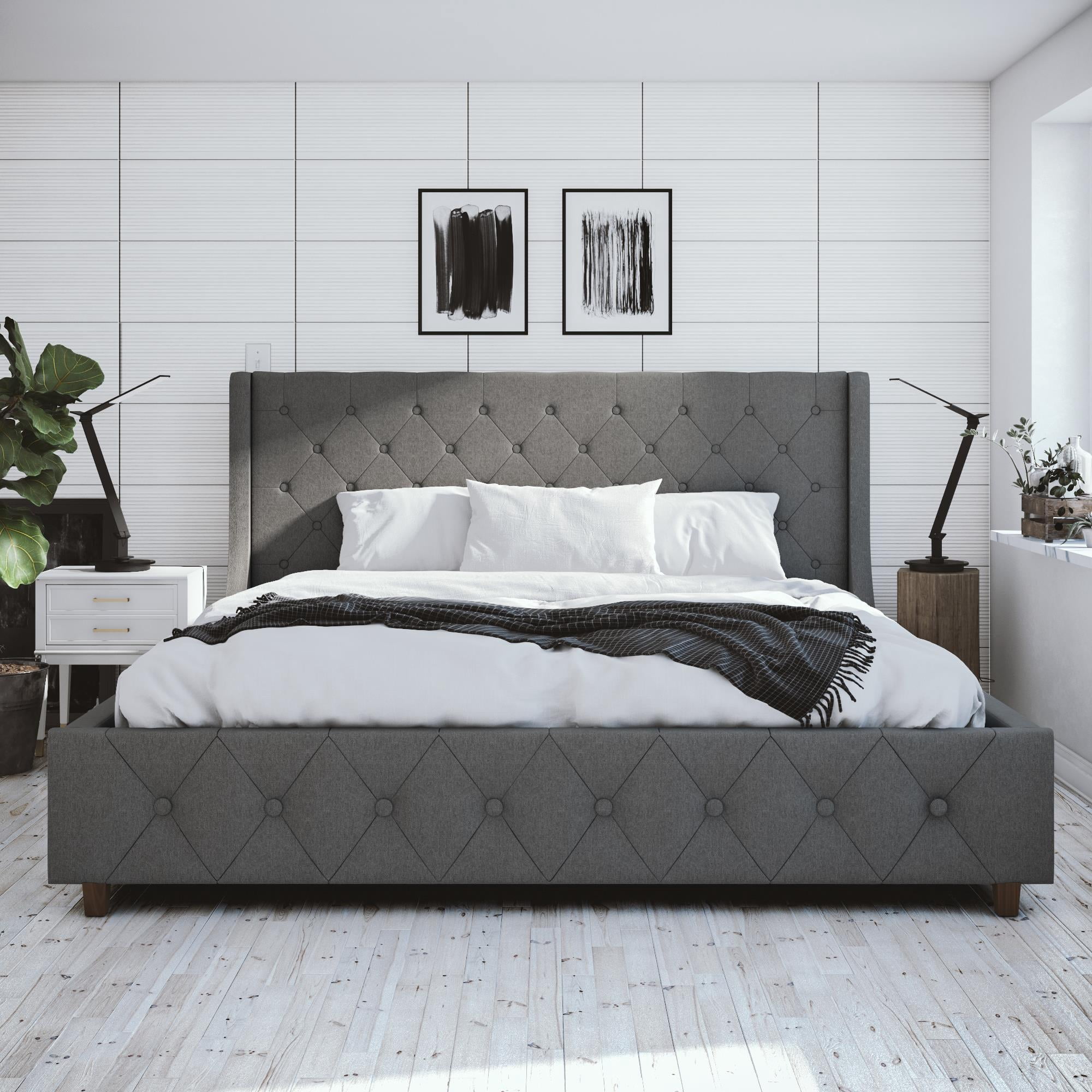 CosmoLiving by Cosmopolitan Mercer Upholstered Bed, King, Gray Linen