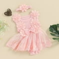 thumbnail image 4 of ZQUUVOU Baby Girls Sleeveless Dress Romper Floar Bow Romper Tutu Skirt with Headband Birthday Party Soft Princess Romper Dress Pink, 4 of 7