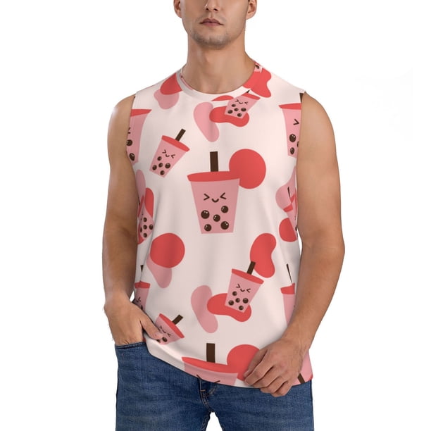 Fotbe Milk Tea Men's Camiseta sin Mangas Estampada para Hombres, Playera Casual para Gimnasio, Entrenamiento, Playa-X-Large