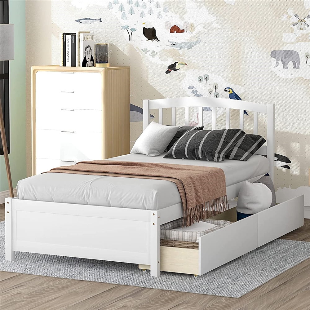 Twin-XL Wooden Bed White Bedframe Indoor Headboard Modern Bedroom Furniture 