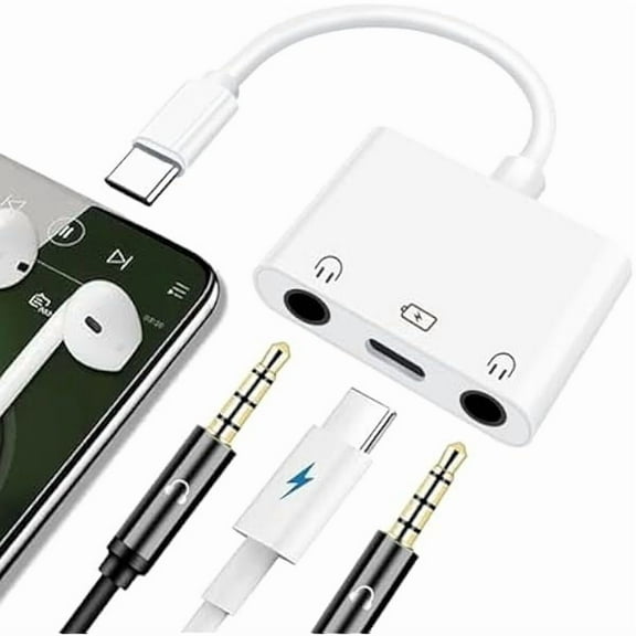 USB-C to Dual 3.5mm Headphone Jack Adapter USB C to 3.5mm Audio Adapter 3 in 1 Aux to USB C Headphone Splitter and Fast Charge Adapter for iPhone 16 15/iPad Pro/Galaxy 24 23 22/Pixel 9 8 7 and more