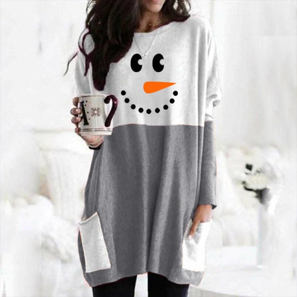 Puntoco - Camiseta de manga larga para mujer con cuello redondo y estampado navideño Puntoco Puntoco-5084