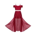 thumbnail image 2 of iEFiEL Girls Off-the-Shoulder Lace Chiffon Maxi Romper Dress Flower Girls Princess Pageant Ball Gown Burgundy 4, 2 of 6