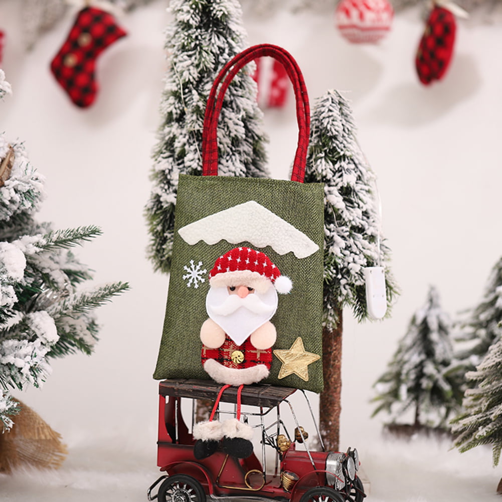 Christmas Wine Bag Santa Wreath Kraft Paper Liquor Tote & Handle Holiday Gift 