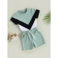 thumbnail image 3 of aturustex 3M 6M 12M 18M 24M 3T 4T 5T 6T 7T Toddler Baby Boy Clothes Set Color Block Short Sleeve T-Shirt Top Elastic Waist Shorts Set Tracksuit Summer Outfit 2PCS, 3 of 9