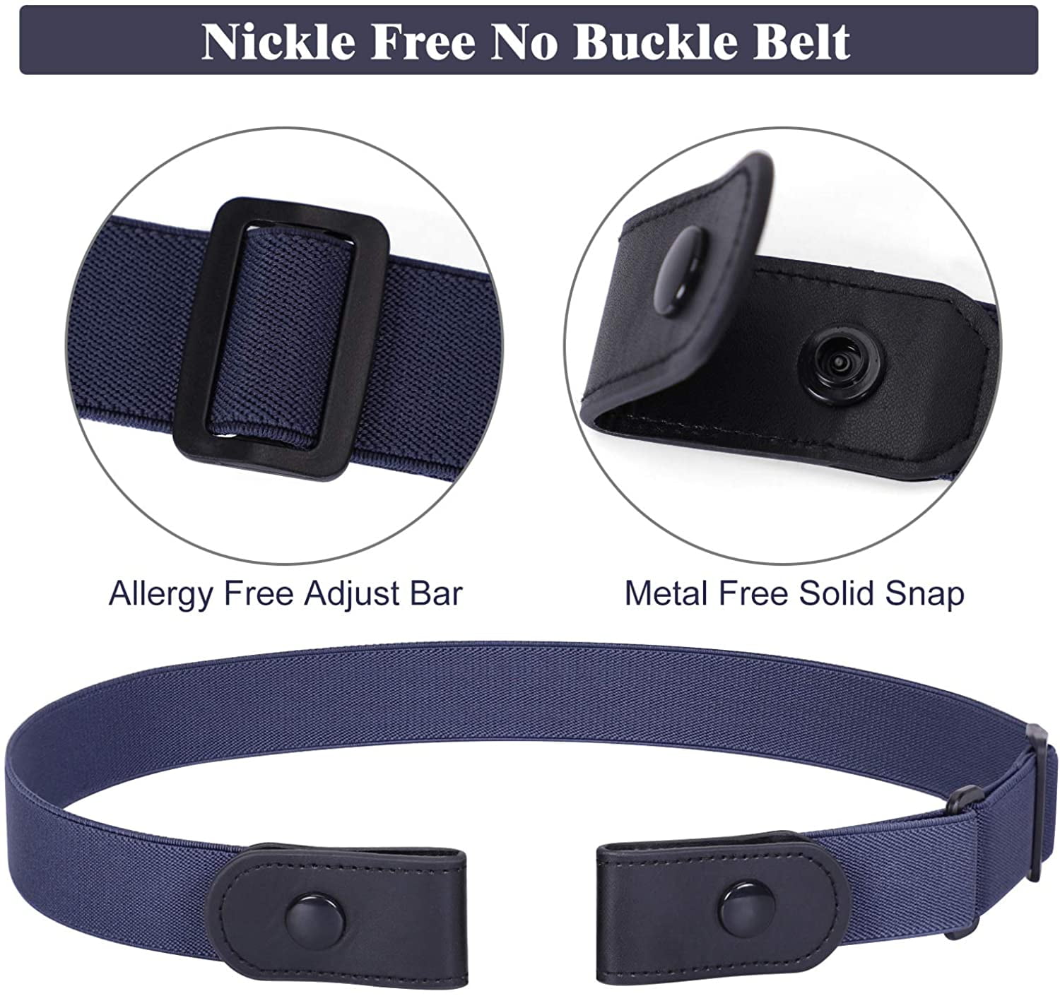 4 Pieces No Buckle Stretch Belt Buckle-free Belt Invisible Elastic Belt with 4PC 4× No-Buckle Elastic Waist Belt Set Buckle-Free Comfort  main image 4