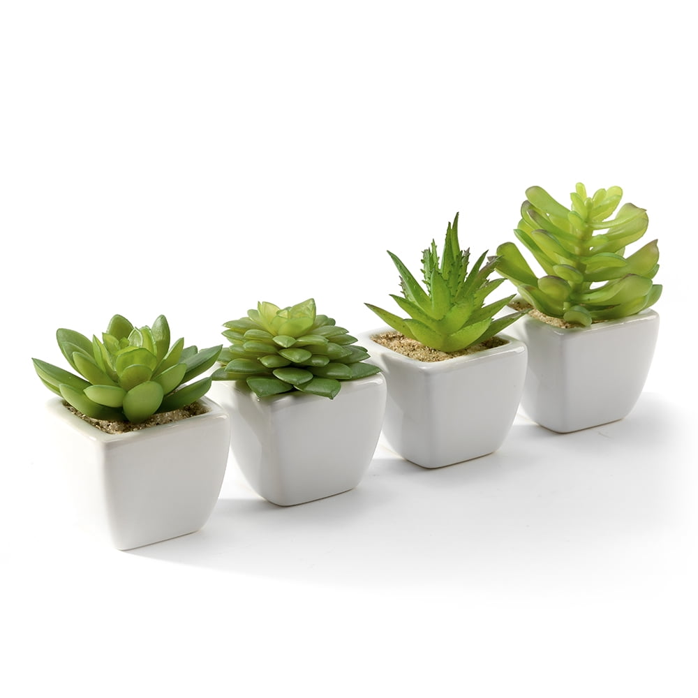Set of 3 Succulent Pots High Gloss White Square Ceramic Succulent Pots   