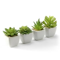 K-Cliffs Artificial Succulent Plants Potted in Cube-Shape White Ceramic Pots , Set of 4 (White)