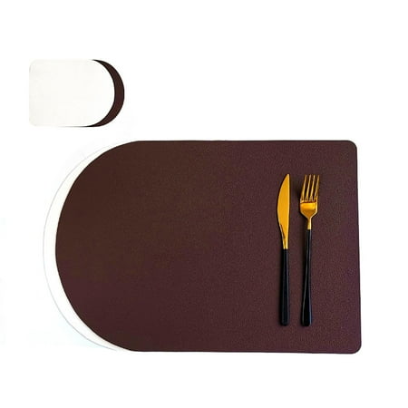 

QING SUN Kitchen Placemat Set 44*30cm(placemat) 12.5*10cm(coaster) PU Leather Material Various Colors/Shapes (1 Piece Set)