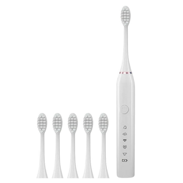 Cepillo de dientes eléctrico con 5 modos de limpieza | Kit de cuidado bucal recargable para adultos | Incluye 6 cabezales de repuesto | Carga USB | Temporizador inteligente para la higiene dental