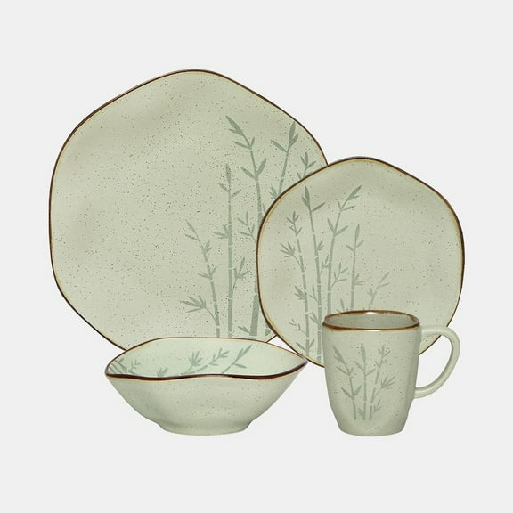Oxford Ryo, Bamboo Porcelain 16 Piece Dinnerware Set, Service for 4