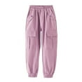 thumbnail image 2 of WhouRiu Children Girls Pants High Drawstring Waisted Loose Fit Cargo Sweatpants Kids Girls Streetwear Trousers with Pockets Pink,Sizes 13-14, 2 of 8
