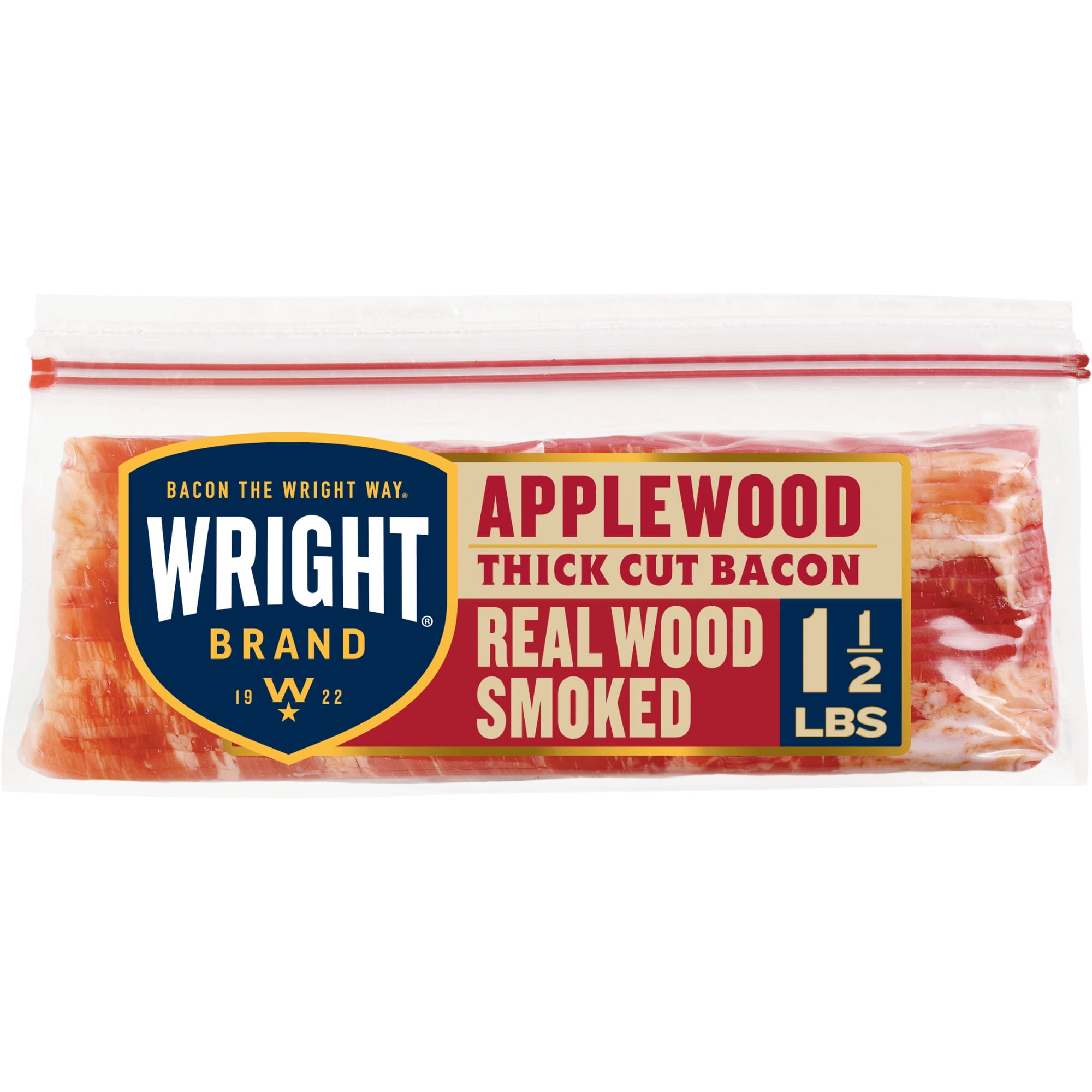 Wright Brand Applewood Real Wood Smoked Thick Cut Sliced Refrigerated Bacon, 24 oz