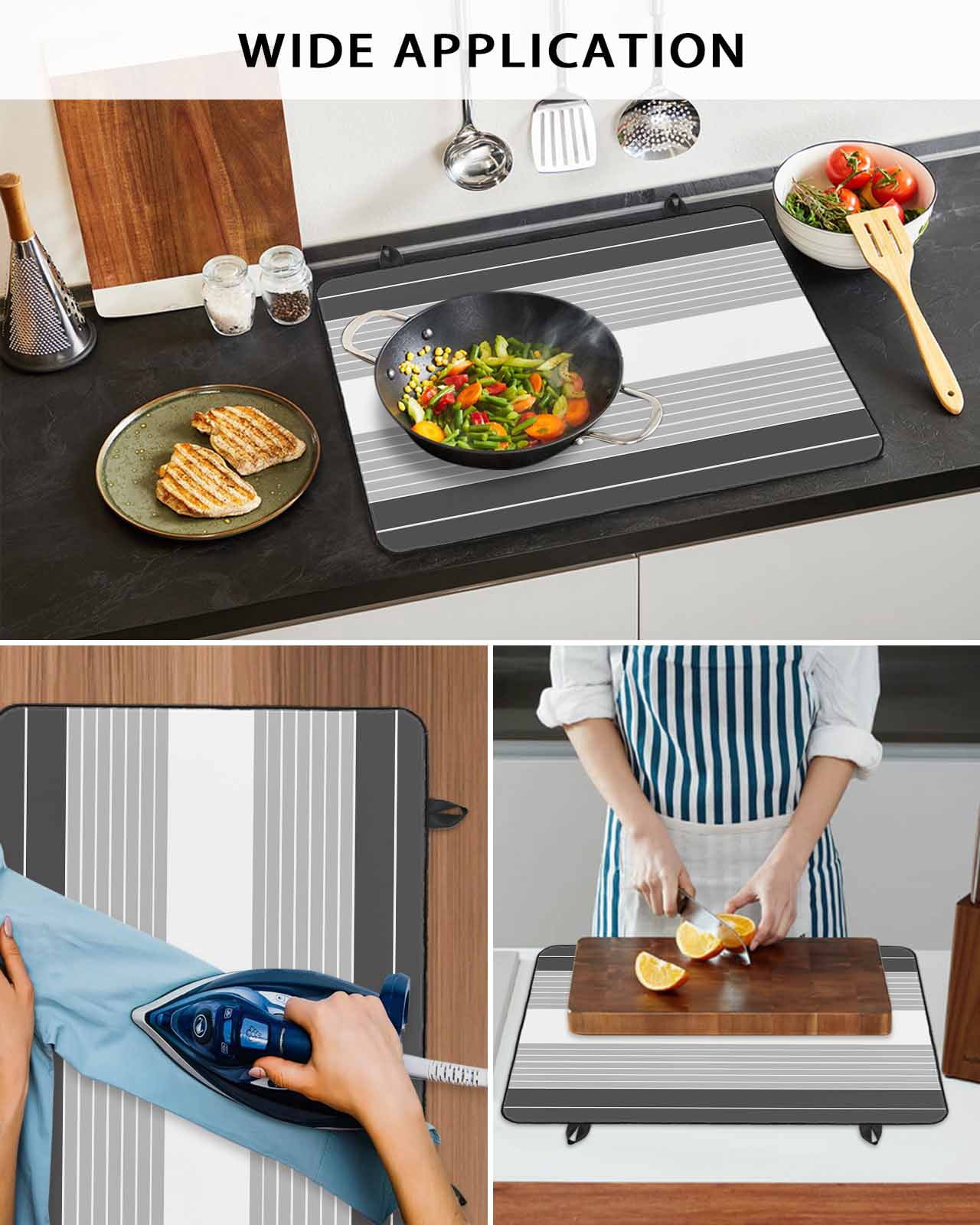 nqOlkjepod Large Induction Cooktop Protector Mat 36"x21", Black Grey Stripe Stove Top Covers for Electric Stove, Modern Art Horizontal Striped Stove Burner Cover Mats, Glass Top Stove Cover