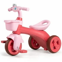Pink Toddler Tricycle for 3-5 Years Old – Stable Triangular Design with Front and Rear Storage Baskets, Lightweight and Safe Kids Bike