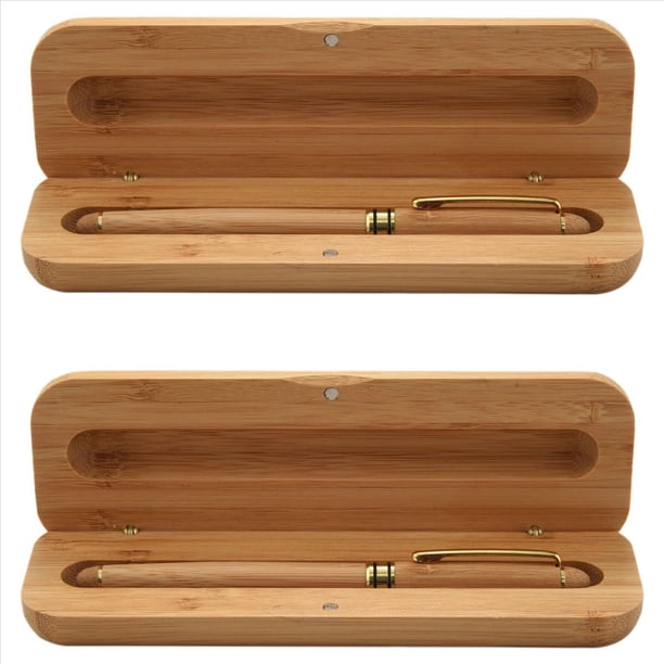 2X Pluma Estilográfica de Bambú Elegante Vintage con Caja para Regalos de Empresa Marca de Lujo Bolígrafos de Escritura de Oficina