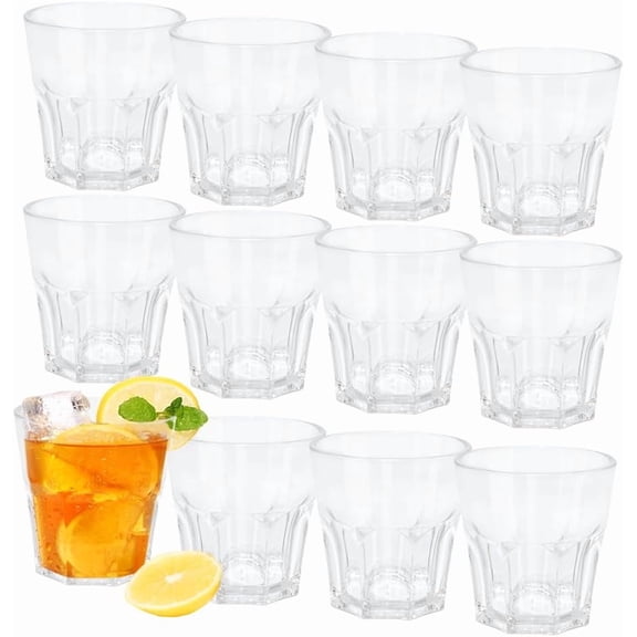 CEYAZYE Plastic Drinking Glasses Set of 12, Unbreakable Water Tumbler, Acrylic Plastic Cups, Reusable Drinking Cups for Kitchen Cocktail Picnic Party Juice Whiskey Wine (12pc-clear-160ml/5.4oz)