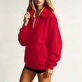 thumbnail image 4 of Women's Solid Full Zip High Collar Sweatshirt Long Sleeve Loose Casual Zip up Jacket with Pockets Lightweight Hoodless Outerwear Tops Red, 4 of 6